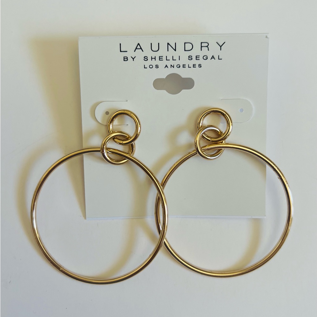 Nwt Laundry By Shelli Segal Double Hoop Gold Tone Earrings 18$